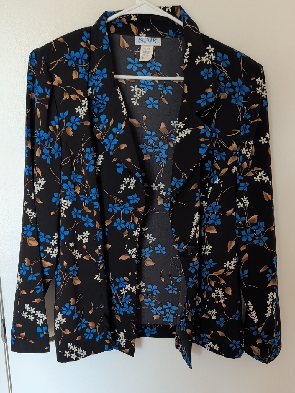 Blair Black Blazer with Blue Floral & Brown Leaf Print